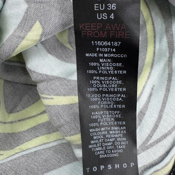 Topshop Abstract Green Blue Swirl Halter Side Cutout Dress Womens US Size 4 - Picture 12 of 12